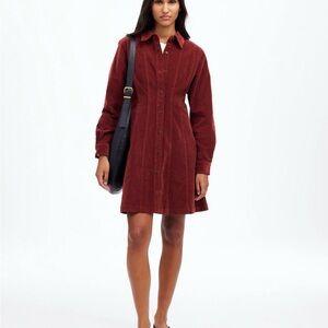 Women's Corduroy Shirt Dress - Red